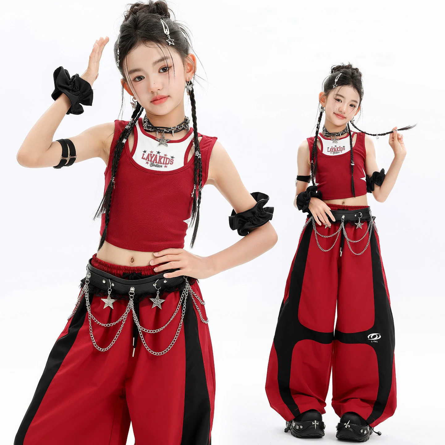 Kid Kpop Hip Hop Clothing Red Double Shoulder Crop Tank Top Black Print Casual Wide Pants for Girl Street Dance Costume Clothes
Kid Kpop Hip Hop Clothing Red Double Shoulder Crop Tank Top Black Print Casual Wide Pants for Girl Street Dance Costume Clothes