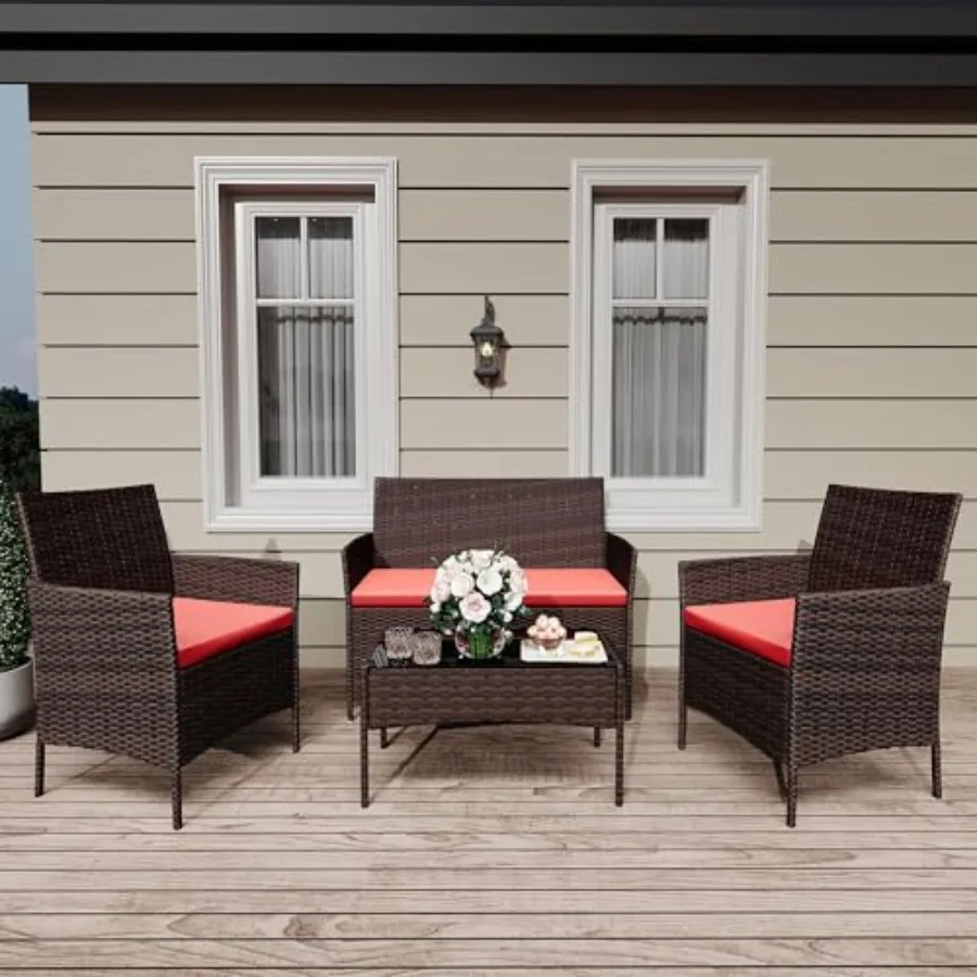 Patio Furniture Set for Porch Garden Balcony, PE Rattan Wicker, Brown Red, Weather-Resistant with Cushions and Tempered Glass T
Patio Furniture Set for Porch Garden Balcony, PE Rattan Wicker, Brown Red, Weather-Resistant with Cushions and Tempered Glass T
