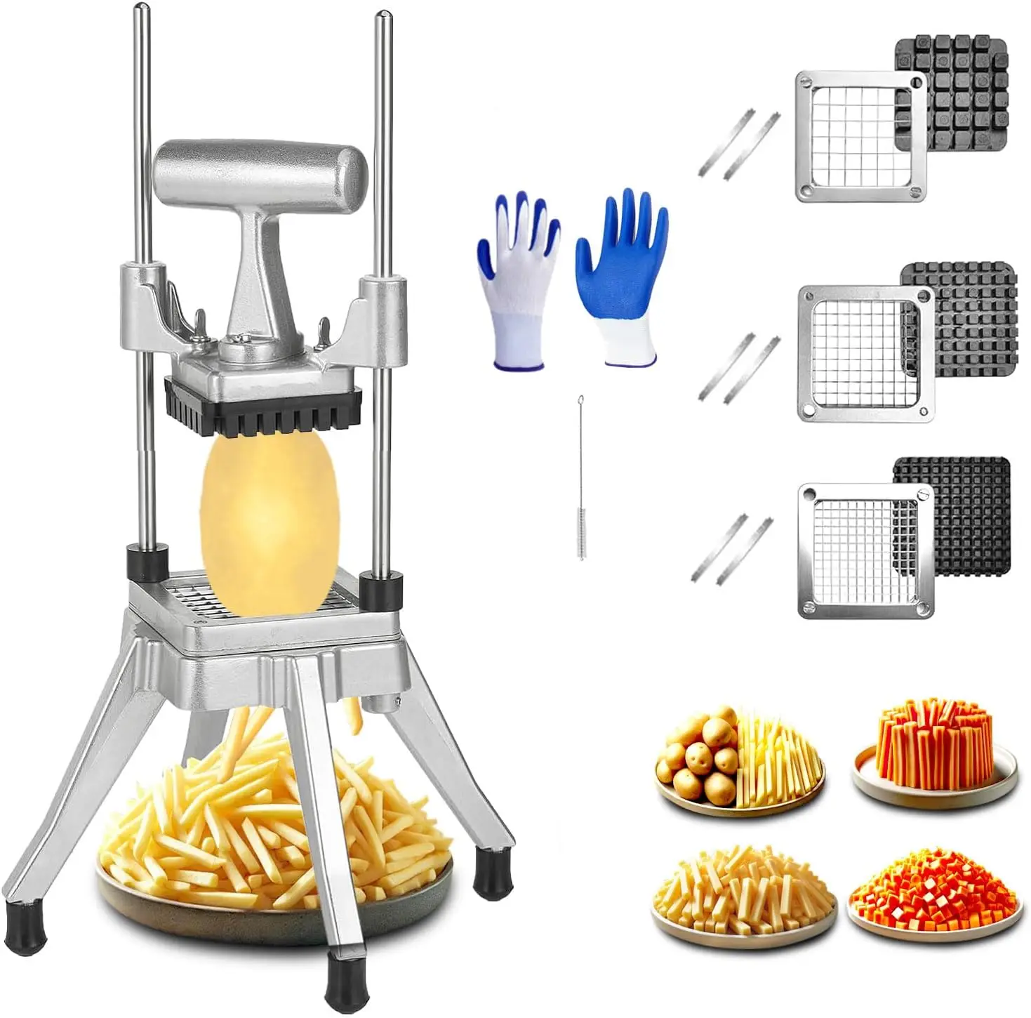 Stainless Steel Commercial Vegetable Chopper & French Fry Cutter with Multiple Blade Sizes for Efficient Food Prep
Stainless Steel Commercial Vegetable Chopper & French Fry Cutter with Multiple Blade Sizes for Efficient Food Prep