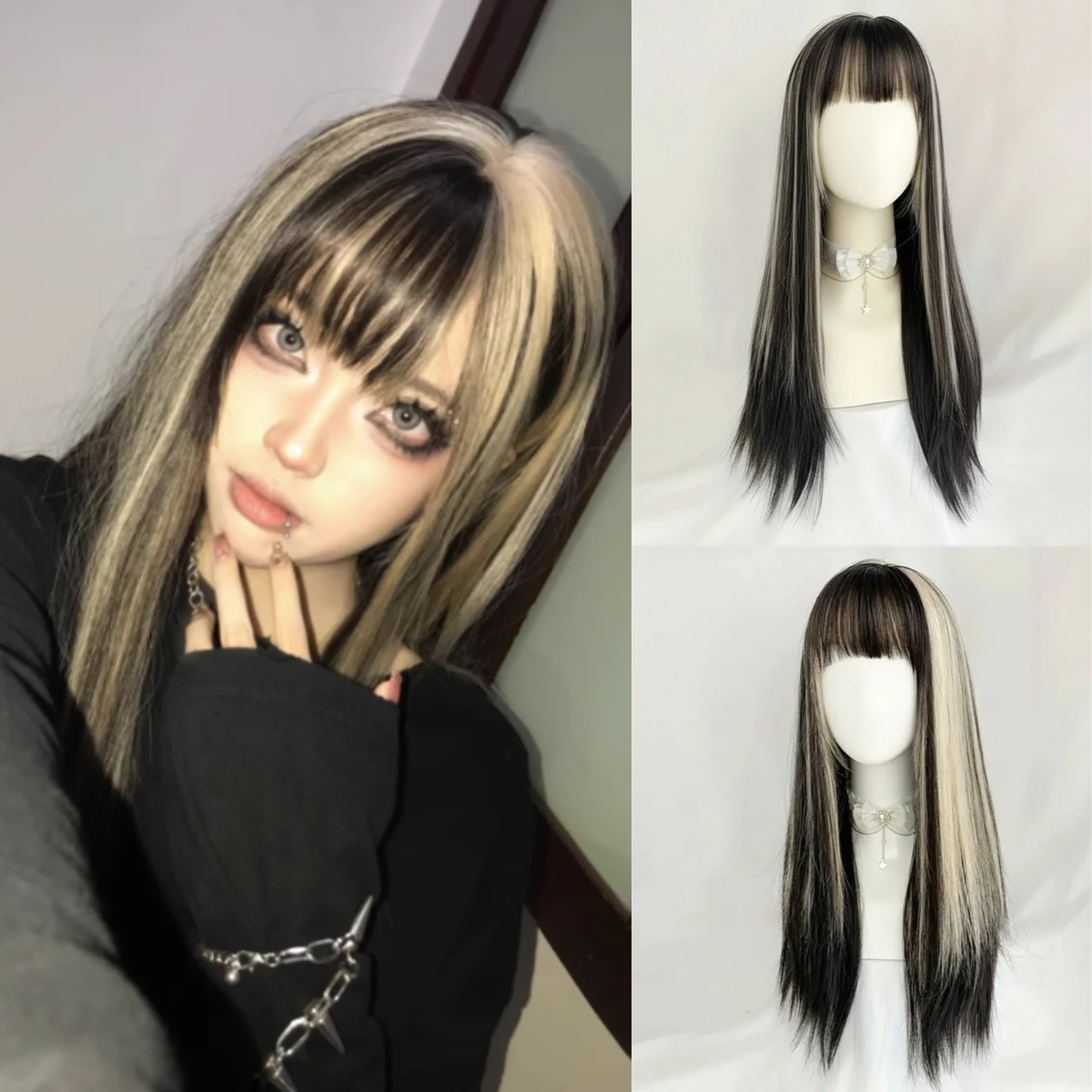 Synthetic Long Straight Wig Y2k Black Blonde Mixed Wig With Bangs For Women Daily Party Cosplay Heat Resistant Fiber
Synthetic Long Straight Wig Y2k Black Blonde Mixed Wig With Bangs For Women Daily Party Cosplay Heat Resistant Fiber