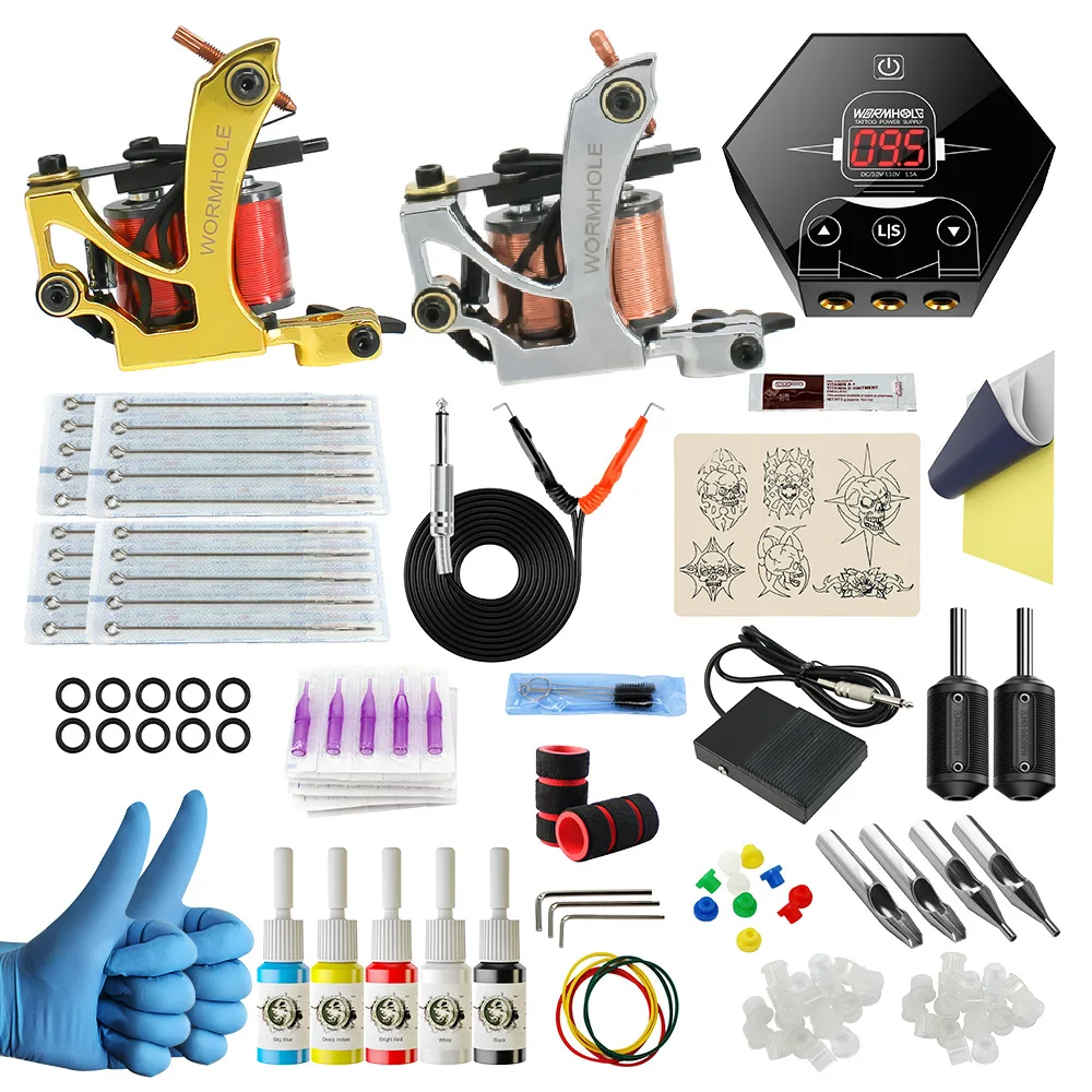 Coil tattoo machine set secant fogging double machine tattoo set with color material foot hook line tattoo tool
Coil tattoo machine set secant fogging double machine tattoo set with color material foot hook line tattoo tool