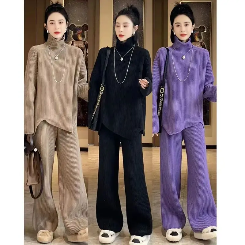 Purple High Neck Knitted Suit For Women's Autumn Winter New Loose Thick Fashion High-End Sweater Wide leg Pants Two-Piece Set
Purple High Neck Knitted Suit For Women's Autumn Winter New Loose Thick Fashion High-End Sweater Wide leg Pants Two-Piece Set