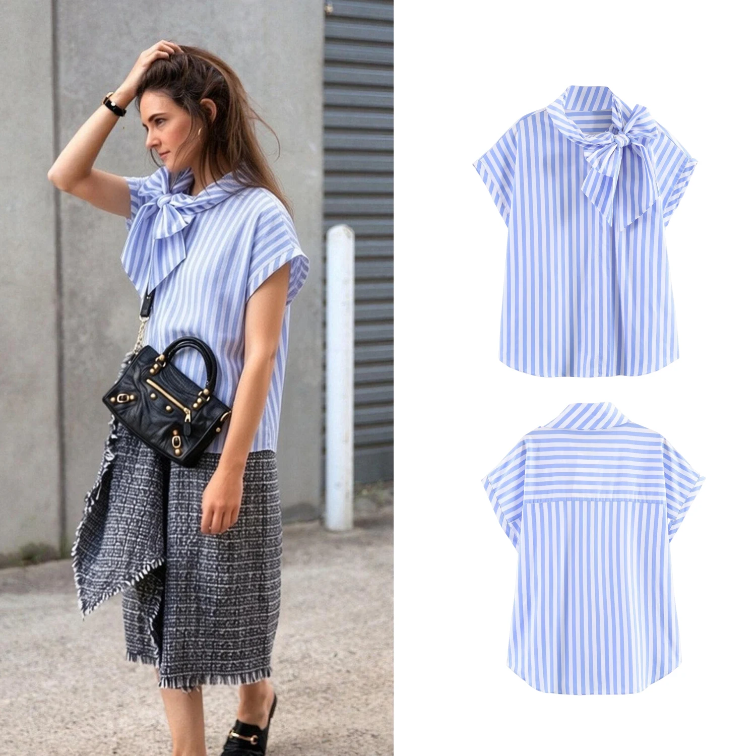 Women's Shirts Summer Female Chic Big Bow Striped T-Shirts Blue Lady Casual Loose Short Sleeve Blouses Streetwear Ladies Top
Women's Shirts Summer Female Chic Big Bow Striped T-Shirts Blue Lady Casual Loose Short Sleeve Blouses Streetwear Ladies Top
