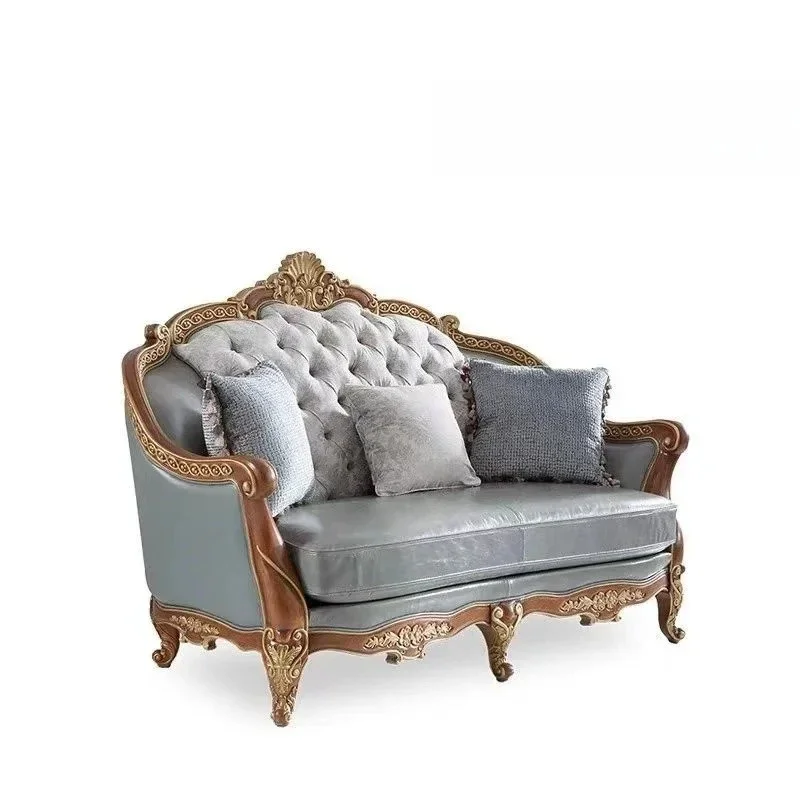 French sofa European solid wood carving blue leather art sofa home villa designer high sense
French sofa European solid wood carving blue leather art sofa home villa designer high sense