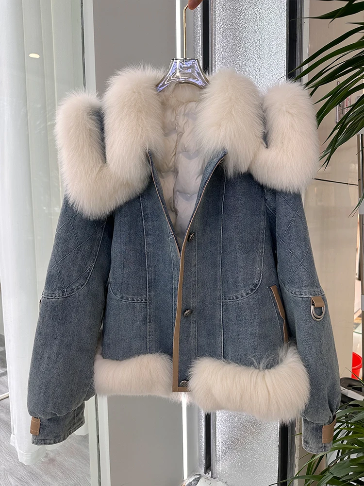New Winter Women's Goose Down Coats Denim Jacket Real Natural Fox Fur Collar Outwear Luxury Female Jacket
New Winter Women's Goose Down Coats Denim Jacket Real Natural Fox Fur Collar Outwear Luxury Female Jacket
