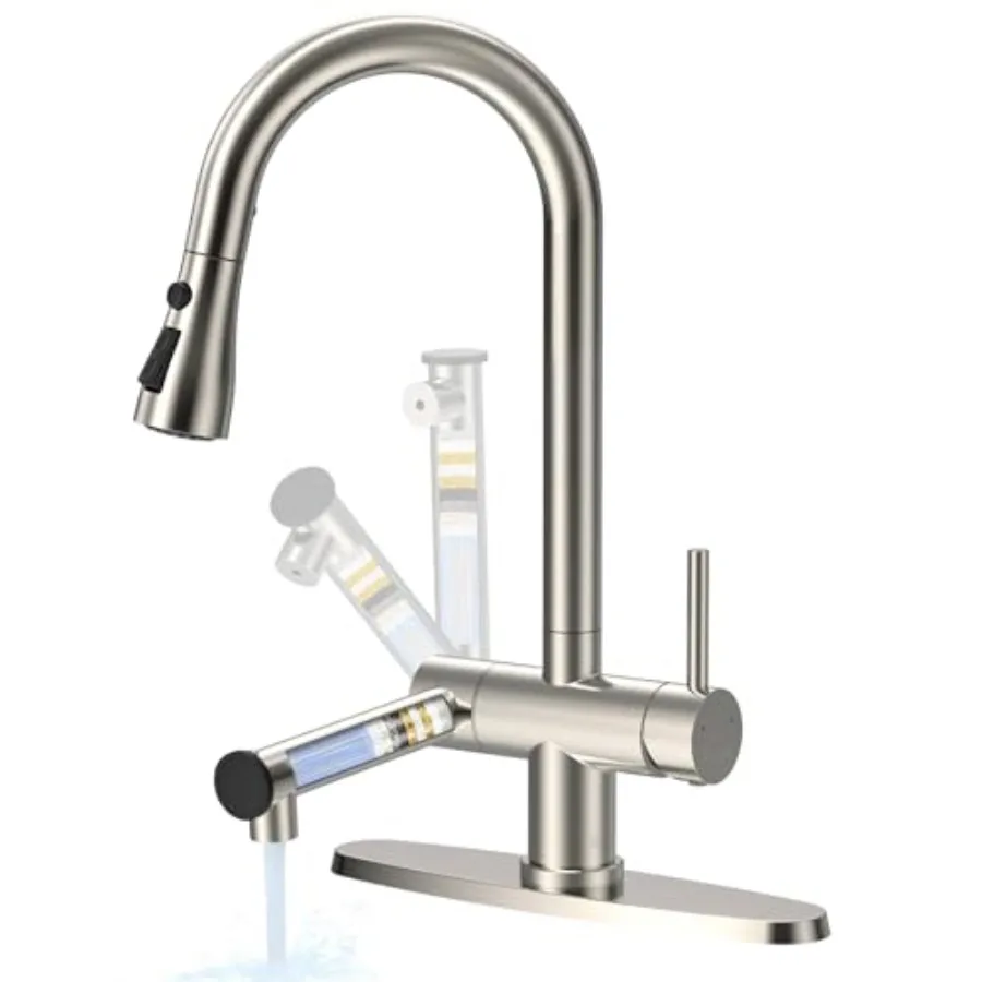 High Arc Kitchen Sink Faucet with Pull Down Sprayer and Filtered Stainless Steel Filtration System Designed for Farmhouse Sinks
High Arc Kitchen Sink Faucet with Pull Down Sprayer and Filtered Stainless Steel Filtration System Designed for Farmhouse Sinks
