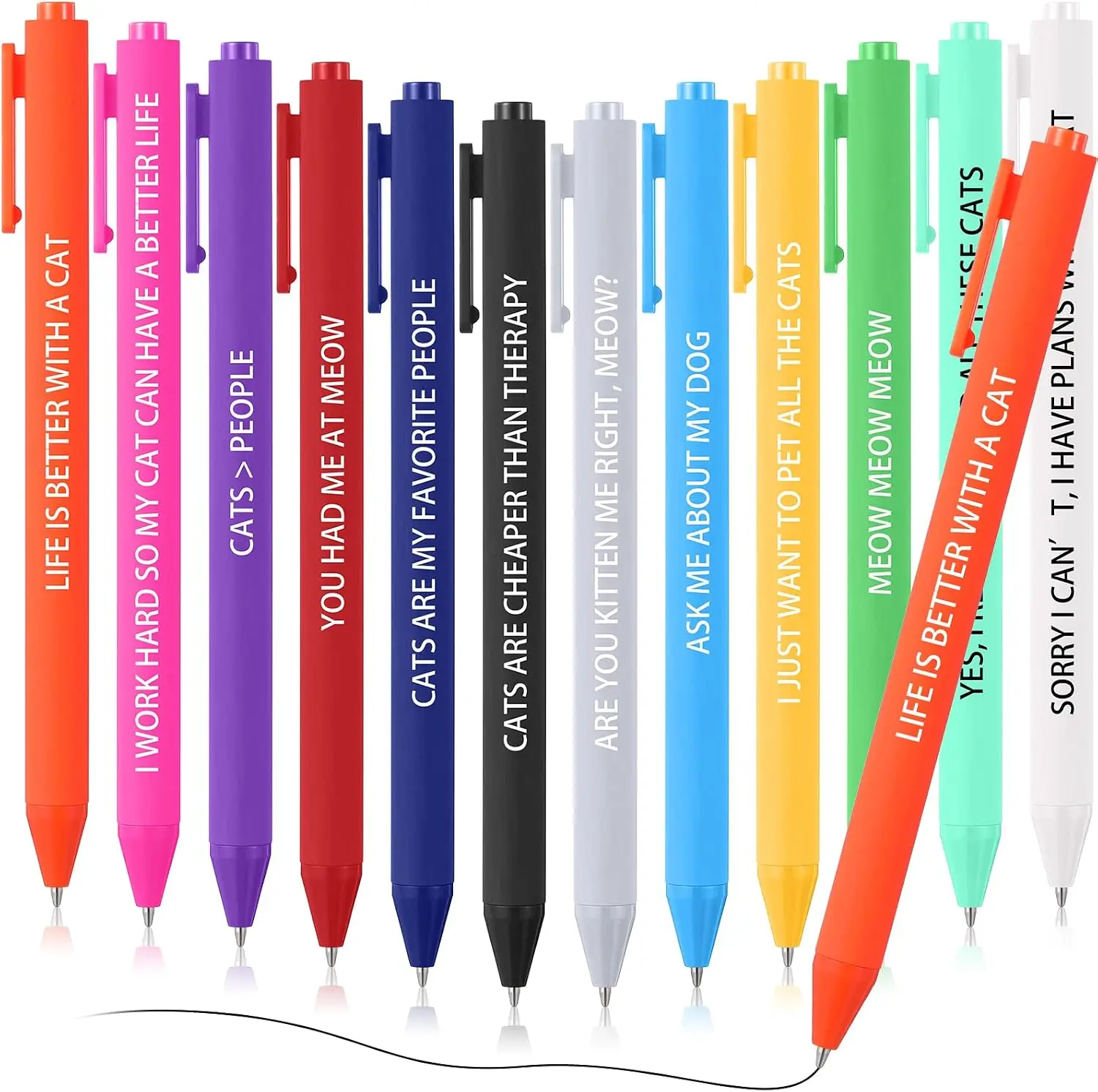 Sayglossy 12 Pcs Funny Cat Pens, Assorted Colored Cat Lovers Pens Set with Funny Phrase, Black Ballpoint Pens for Everyday, Cute Gifts for Cat Moms Vet Techs Pet Owners Coworkers
Sayglossy 12 Pcs Funny Cat Pens, Assorted Colored Cat Lovers Pens Set with Funny Phrase, Black Ballpoint Pens for Everyday, Cute Gifts for Cat Moms Vet Techs Pet Owners Coworkers