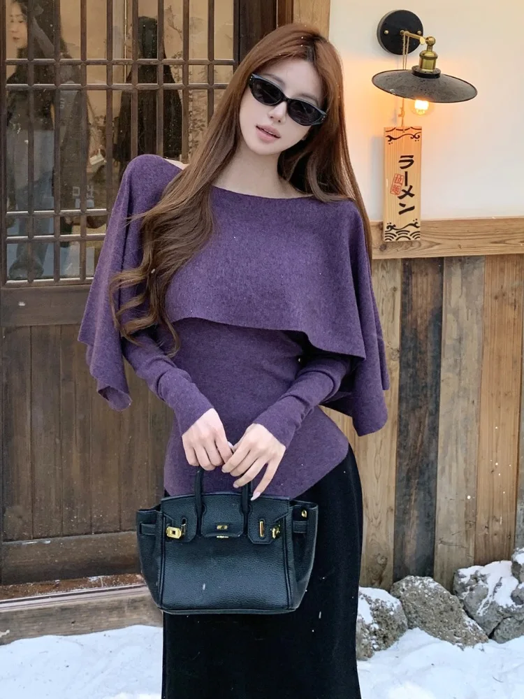 Korean Style Women's Knitted Cloak Shoulder Padded Long Sleeve Sweater And Skirt Two-Piece Set plus Size Fashionable Casual Wear
Korean Style Women's Knitted Cloak Shoulder Padded Long Sleeve Sweater And Skirt Two-Piece Set plus Size Fashionable Casual Wear
