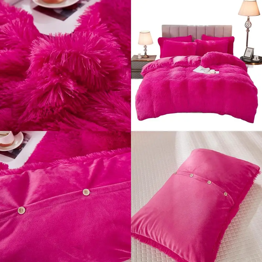 Hot Pink Queen Size Velvety Shaggy Faux Fur Duvet Cover Set with Button Closure and Pillowcases
Hot Pink Queen Size Velvety Shaggy Faux Fur Duvet Cover Set with Button Closure and Pillowcases