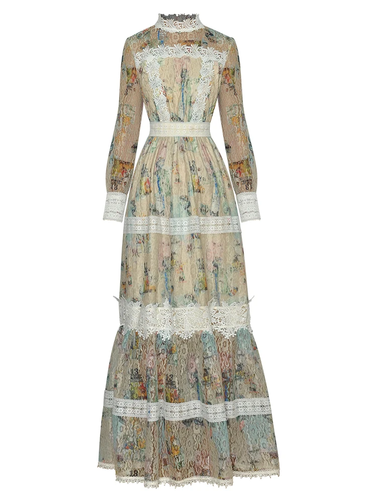 Long Dress Runway High Quality Spring Autumn New Women's Celebrity Party Elegant Designer Fashion Long Sleeves Lace Print Dress
Long Dress Runway High Quality Spring Autumn New Women's Celebrity Party Elegant Designer Fashion Long Sleeves Lace Print Dress