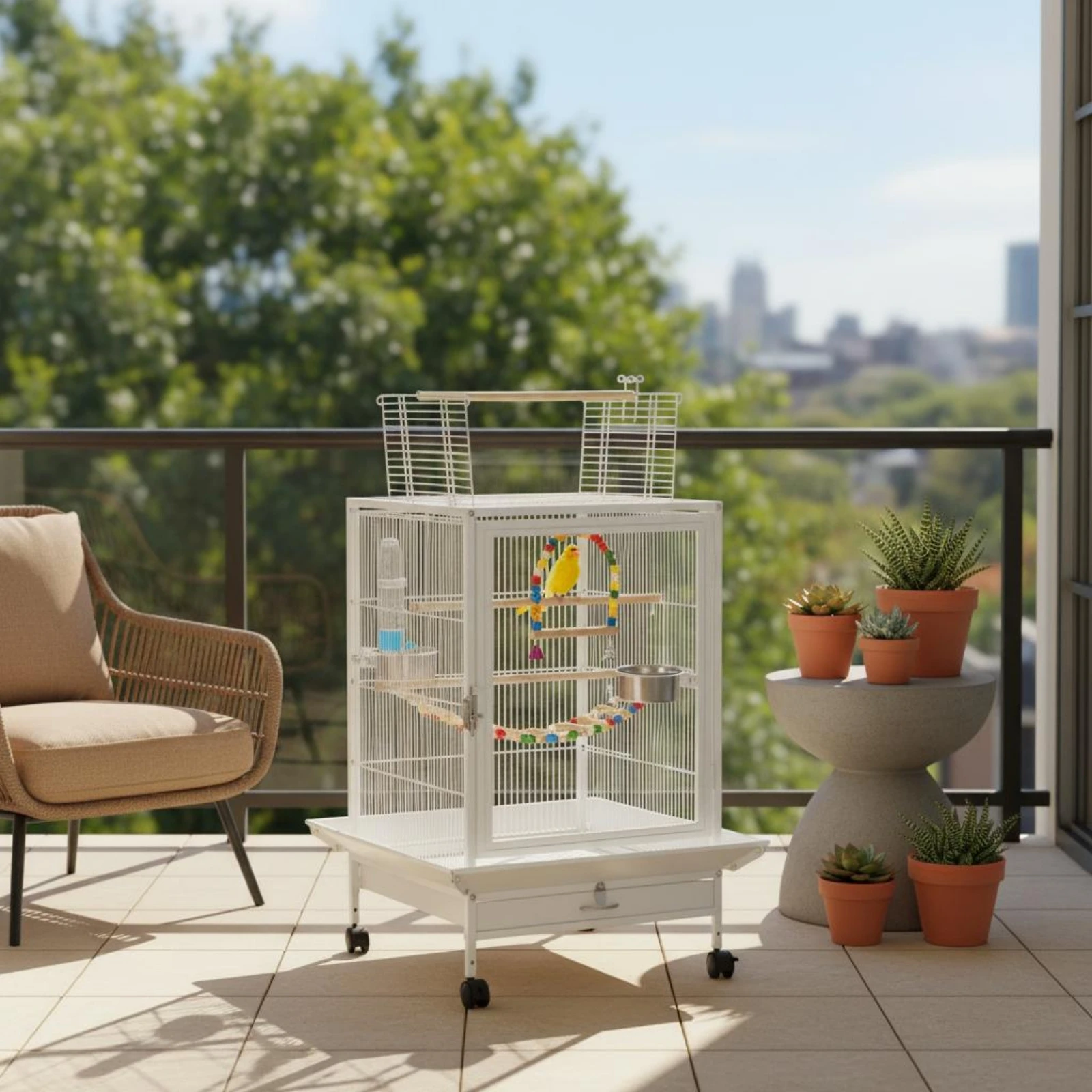 Bird Enclosure with Stand Top Opening Rolling Bird Enclosure Pet Enclosure Wooden Perches for Household Use
Bird Enclosure with Stand Top Opening Rolling Bird Enclosure Pet Enclosure Wooden Perches for Household Use