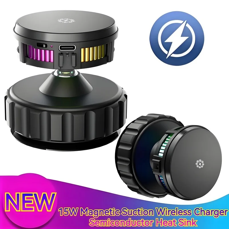 15W Magnetic Suction Wireless Charger Holder, Semiconductor Cooling RGB Lights Universal for iPhone 16 Samsung Car, Kitchen, Gym
15W Magnetic Suction Wireless Charger Holder, Semiconductor Cooling RGB Lights Universal for iPhone 16 Samsung Car, Kitchen, Gym