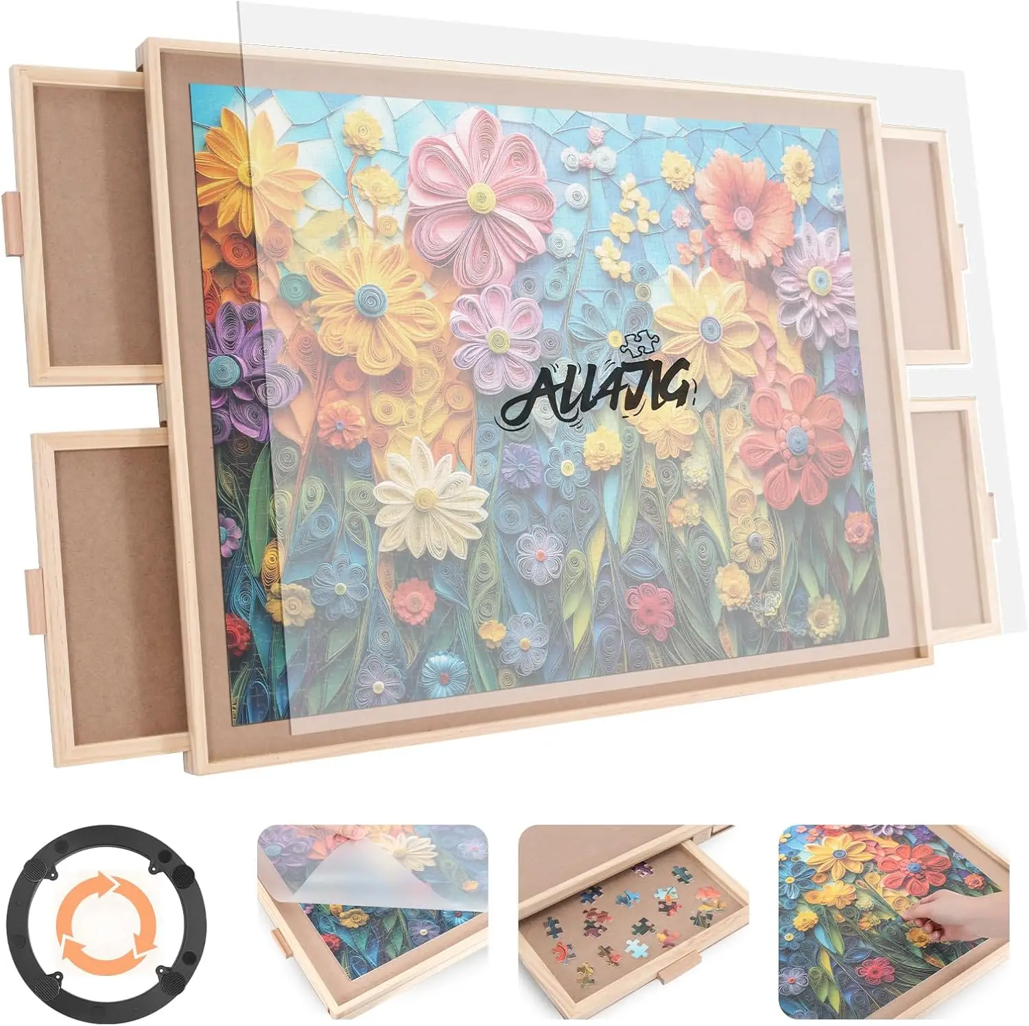 1500-Piece Rotating Wooden Jigsaw Puzzle Table with 4 Drawers & Cover, Portable Spinning Board for Adults
1500-Piece Rotating Wooden Jigsaw Puzzle Table with 4 Drawers & Cover, Portable Spinning Board for Adults