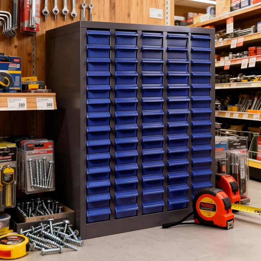 75-Compartment Metal Frame Storage Cabinet with Anti-Slip Drawers, Dividers, and Bolt Organizer for Workshop, Garage, and Craft
75-Compartment Metal Frame Storage Cabinet with Anti-Slip Drawers, Dividers, and Bolt Organizer for Workshop, Garage, and Craft