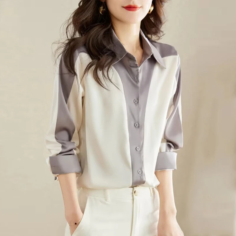 New Fashion Elegant Office Lady Satin Shirts Stylish Color Patchwork All-match Shirt Women Blouses Long Sleeve Tops Female Mujer
New Fashion Elegant Office Lady Satin Shirts Stylish Color Patchwork All-match Shirt Women Blouses Long Sleeve Tops Female Mujer