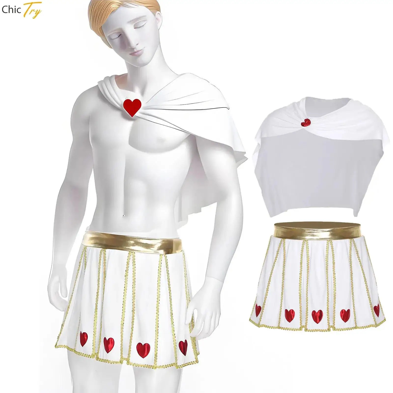 Cupid Love Costume Valentine's Day Cosplay Heart Pleated Skirt with Ruched Cape Set Men Halloween Party Cupid Role-play costumes
Cupid Love Costume Valentine's Day Cosplay Heart Pleated Skirt with Ruched Cape Set Men Halloween Party Cupid Role-play costumes