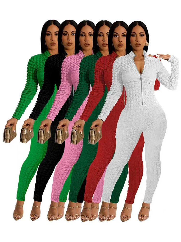 Fashion Jumpsuits New 2025 Spring Autumn Women Long Sleeves Rompers Solid Color Zip up Casual Popcorn Bubble Zippered Jumpsuit
Fashion Jumpsuits New 2025 Spring Autumn Women Long Sleeves Rompers Solid Color Zip up Casual Popcorn Bubble Zippered Jumpsuit