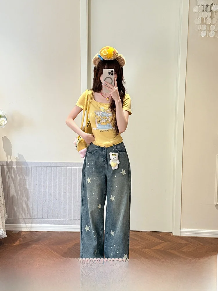 Sweet Sister Style Star Print Wide Leg Jeans High Waist Casual Summer Pants for Women Breathable Comfortable Loose Fit
Sweet Sister Style Star Print Wide Leg Jeans High Waist Casual Summer Pants for Women Breathable Comfortable Loose Fit