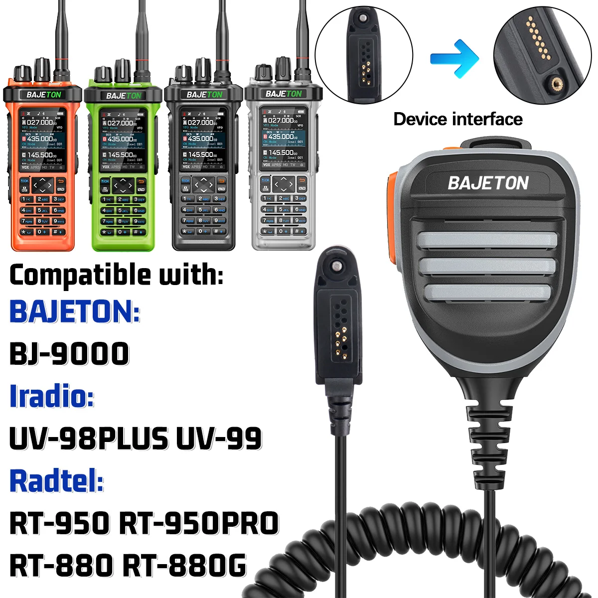 BAJETON Waterproof Walkie Talkie Speaker Mic Shoulder Microphone for Radtel RT-950PRO BAJETON BJ-9000 Iradio UV-98 PLUS Radio
BAJETON Waterproof Walkie Talkie Speaker Mic Shoulder Microphone for Radtel RT-950PRO BAJETON BJ-9000 Iradio UV-98 PLUS Radio