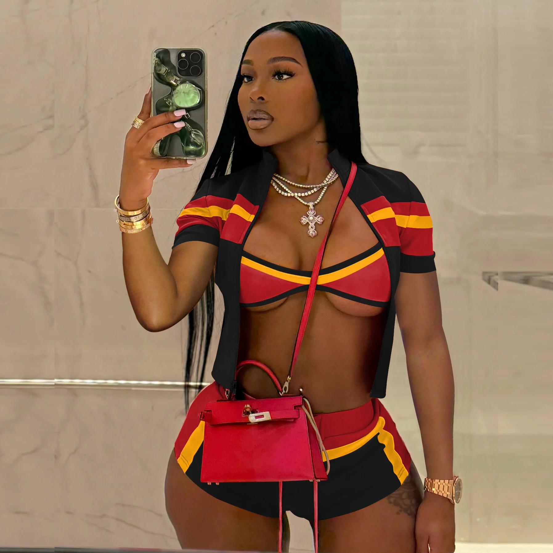 Crop Jackets Patchwork 2 Piece Pant Set Outfits 2025 Summer Women Tracksuits Yoga Sexy Summer Two Piece Set Shorts Joggers Pant
Crop Jackets Patchwork 2 Piece Pant Set Outfits 2025 Summer Women Tracksuits Yoga Sexy Summer Two Piece Set Shorts Joggers Pant