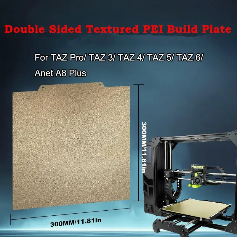 TAZ Pro Build Plate Gold PEI Sheet 300x300mm for TAZ 4/TAZ 5/TAZ 6/Anet A8 Plus Double Sided Textured PEI Flexible Spring Steel
TAZ Pro Build Plate Gold PEI Sheet 300x300mm for TAZ 4/TAZ 5/TAZ 6/Anet A8 Plus Double Sided Textured PEI Flexible Spring Steel