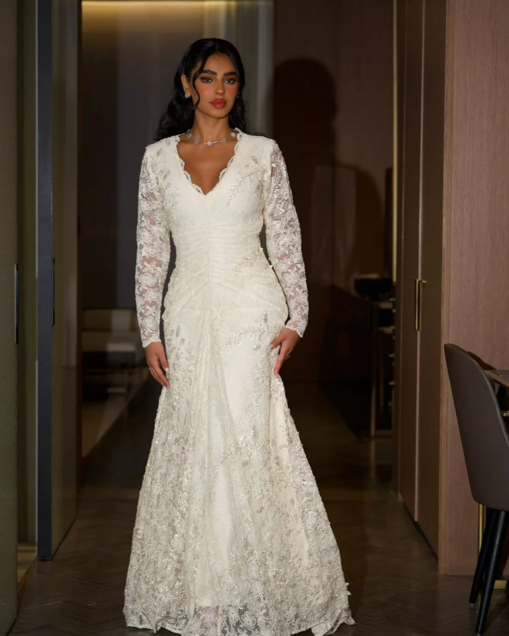Customized High Quality Elegant Lace Ruched Pleat A-line V-neck Long Dresses Bespoke Occasion Dresses Sizes Available Matching
Customized High Quality Elegant Lace Ruched Pleat A-line V-neck Long Dresses Bespoke Occasion Dresses Sizes Available Matching