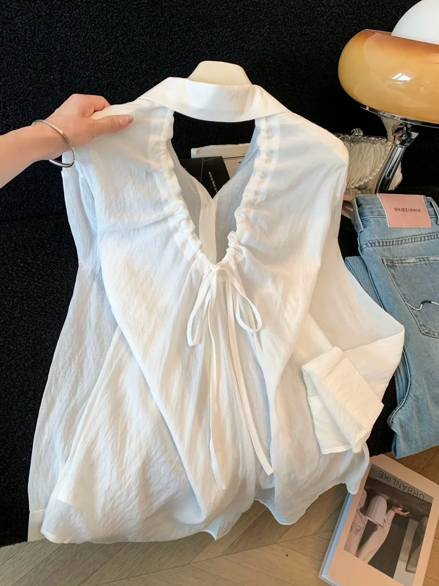 Ladies Casual Long Sleeve Shirt Back Hollow out Drawstring Design Sun Protection Fashionable Versatile Slimming Top City Walk
Ladies Casual Long Sleeve Shirt Back Hollow out Drawstring Design Sun Protection Fashionable Versatile Slimming Top City Walk