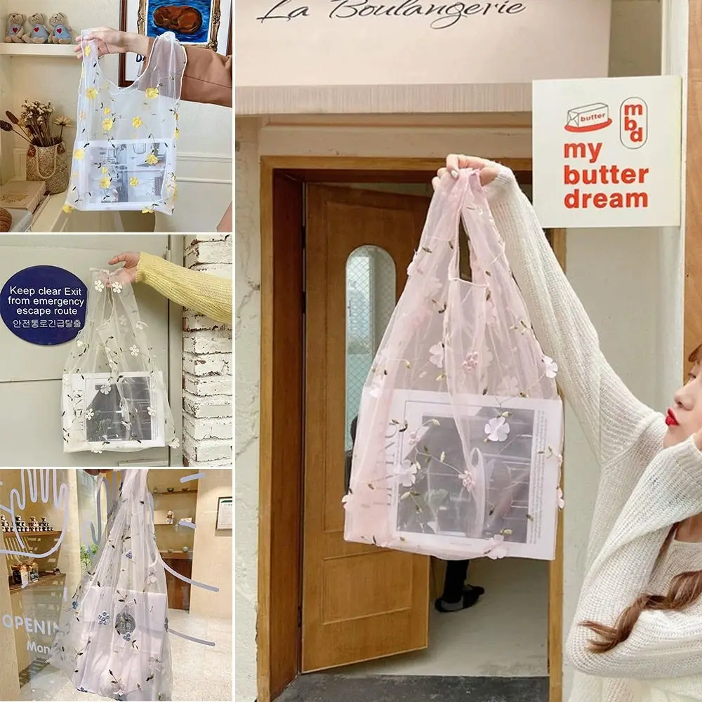 Transparent Mesh Embroidered Flower Bag Reusable High Quality Eco Flower Embroidery Handbag Large Capacity Cloth Shopping Bag
Transparent Mesh Embroidered Flower Bag Reusable High Quality Eco Flower Embroidery Handbag Large Capacity Cloth Shopping Bag