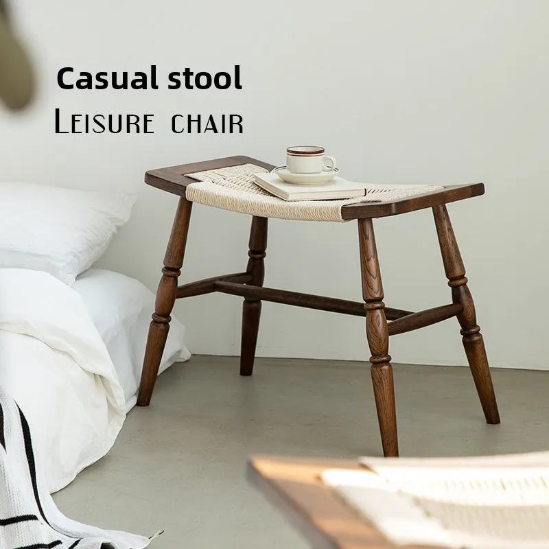 Vintage Solid Wood Bedroom Stool Braided Rope Ottoman Bench for Entryway Designer Makeup Stool Creative Minimalist Footstool 
Vintage Solid Wood Bedroom Stool Braided Rope Ottoman Bench for Entryway Designer Makeup Stool Creative Minimalist Footstool
