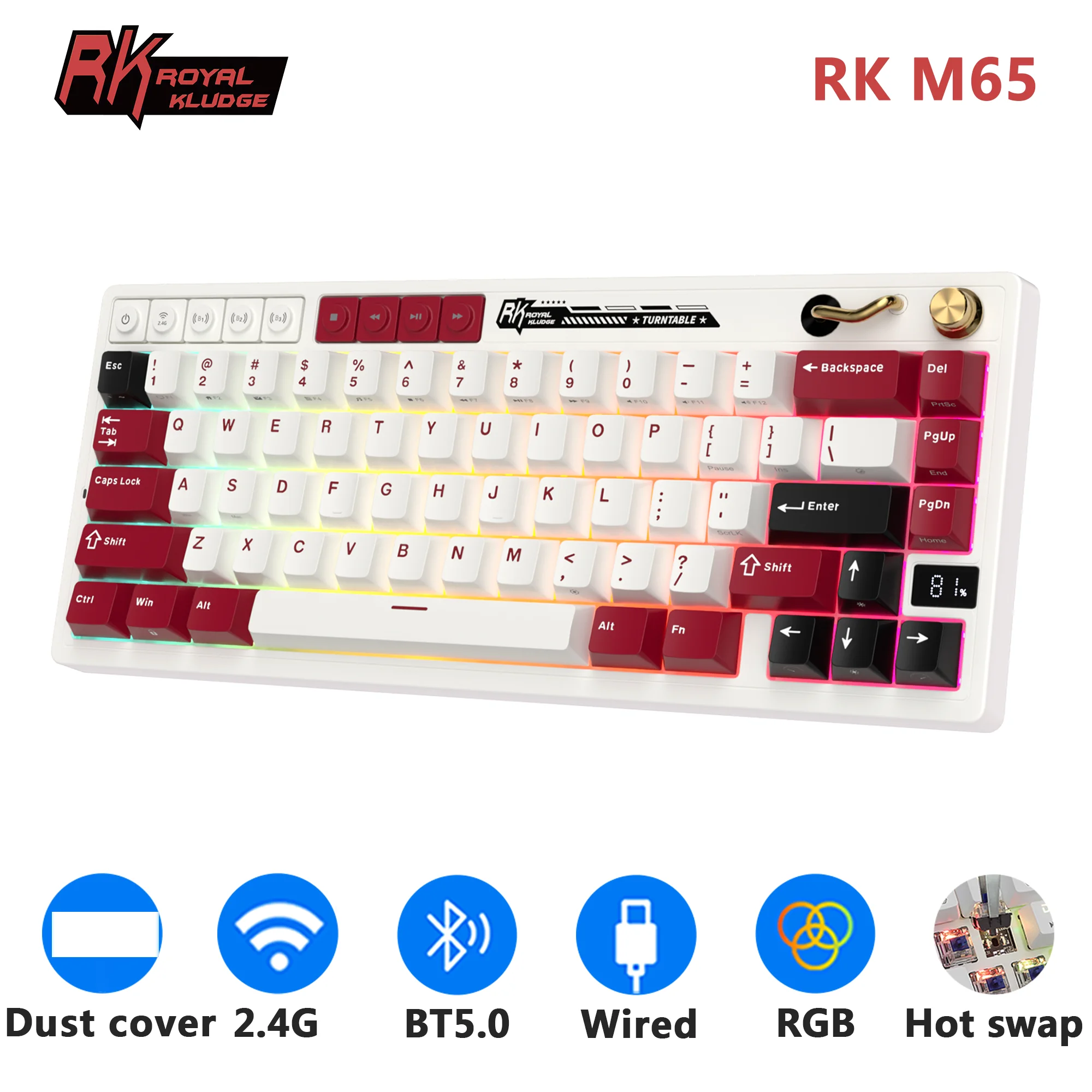 RK ROYAL KLUDGE M65 Battery Display Mechanical Keyboard 66 Keys PBT Multi-functional Gasket RGB Tri-mode Wireless Gamer Keyboard
RK ROYAL KLUDGE M65 Battery Display Mechanical Keyboard 66 Keys PBT Multi-functional Gasket RGB Tri-mode Wireless Gamer Keyboard