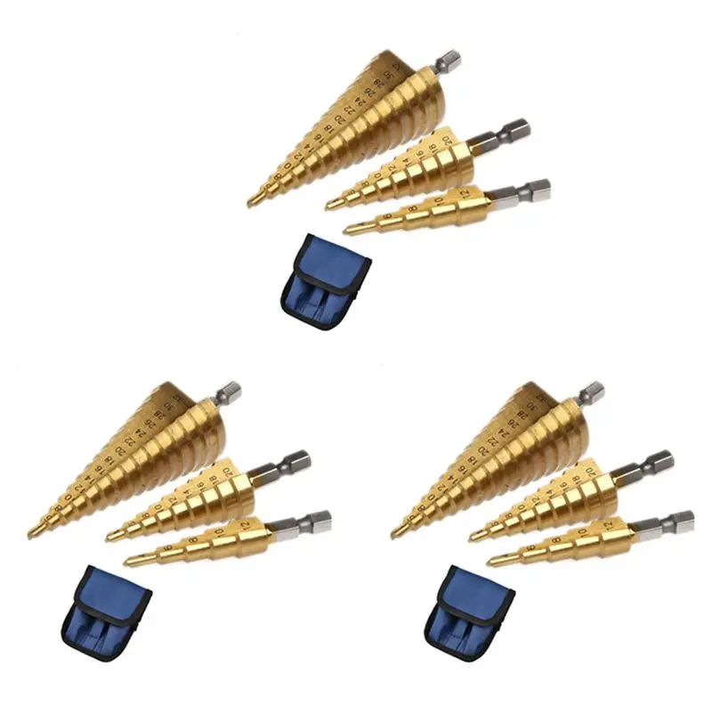 A04G-9Pc Hss Step Cone Taper Drill Bit Set Hole Cutter Metric 4-12/20/32Mm 1/4 Inch Titanium Coated Metal Hex Bits
A04G-9Pc Hss Step Cone Taper Drill Bit Set Hole Cutter Metric 4-12/20/32Mm 1/4 Inch Titanium Coated Metal Hex Bits