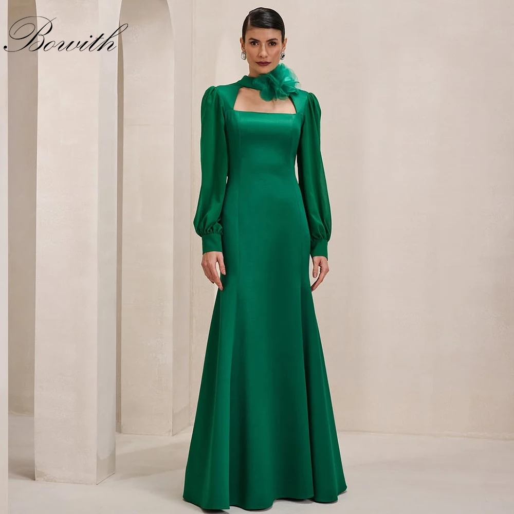 Bowith Green Elegant Evening Dresses Women Square Collar Long Sleeves Party Dresses Customized A-Line Draped Long Prom Gown
Bowith Green Elegant Evening Dresses Women Square Collar Long Sleeves Party Dresses Customized A-Line Draped Long Prom Gown