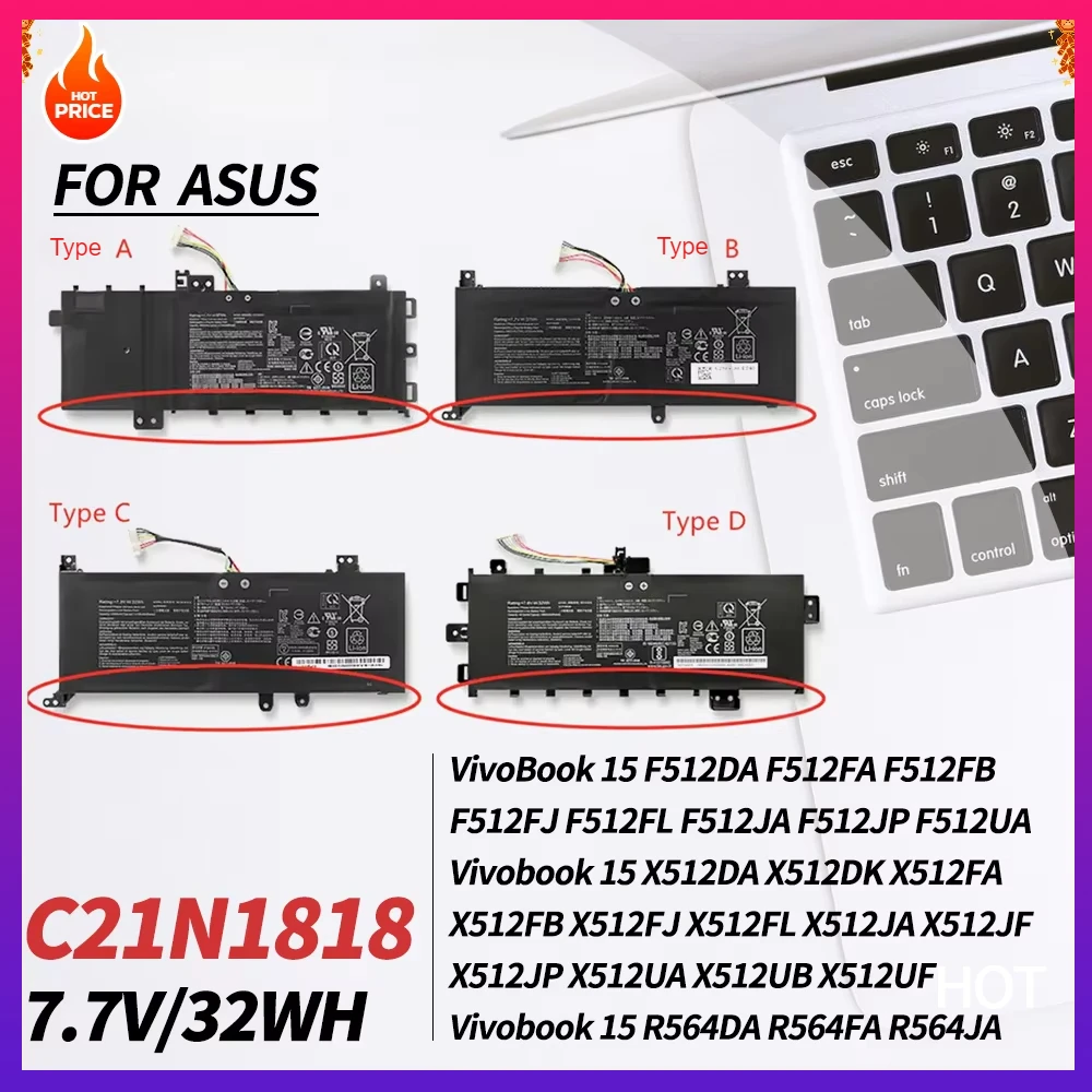 C21N1818 Laptop Battery for ASUS VivoBook 15 X512FA X509FB A509FA A409FL F509FJ X509UA F512FA F512FJ X512DK R564DA R564FA S512DK
C21N1818 Laptop Battery for ASUS VivoBook 15 X512FA X509FB A509FA A409FL F509FJ X509UA F512FA F512FJ X512DK R564DA R564FA S512DK