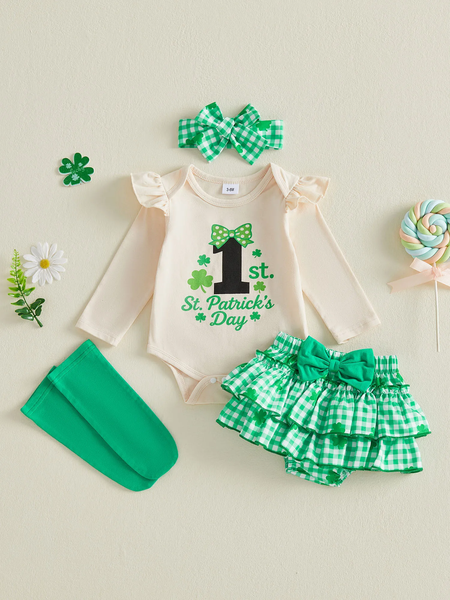 Наряд для маленьких девочек на День Святого Патрика, комбинезон с принтом трилистника, клетчатые шорты с оборками, повязка на голову, носки, комплект одежды из 4 предметов с клевером
Наряд для маленьких девочек на День Святого Патрика, комбинезон с принтом трилистника, клетчатые шорты с оборками, повязка на голову, носки, комплект одежды из 4 предметов с клевером