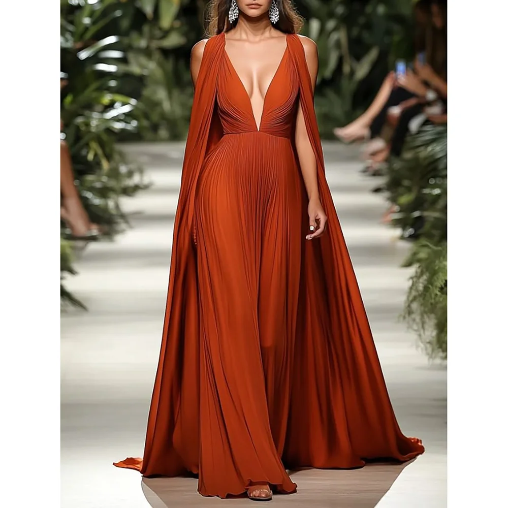 Deep V Neck Sexy Women Prom Gown With Cape Floor Length Sleeveless Elegant Stylish Dinner Party Dress
Deep V Neck Sexy Women Prom Gown With Cape Floor Length Sleeveless Elegant Stylish Dinner Party Dress