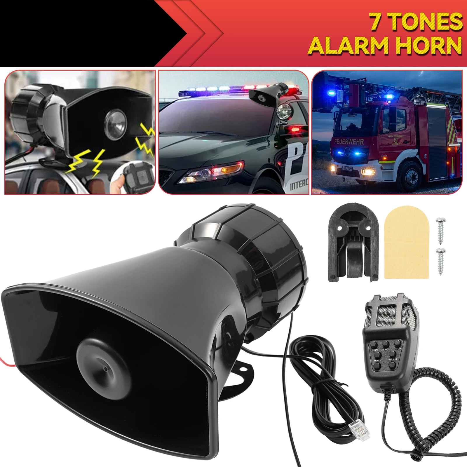 Police Siren Air Horn Speaker Multi-tone & Claxon Horn Car Warning Alarm Megaphone 120DB Loud 12V 100W 7 Sounds Car Claxon Horn
Police Siren Air Horn Speaker Multi-tone & Claxon Horn Car Warning Alarm Megaphone 120DB Loud 12V 100W 7 Sounds Car Claxon Horn