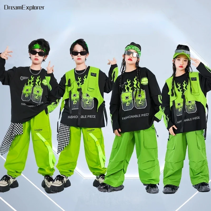 Girls Cool K-pop Vest Sweatshirt Cargo Pants Boys Hip Hop Street Dance Clothes Sets Kids Jazz Green Costumes Children Streetwear
Girls Cool K-pop Vest Sweatshirt Cargo Pants Boys Hip Hop Street Dance Clothes Sets Kids Jazz Green Costumes Children Streetwear