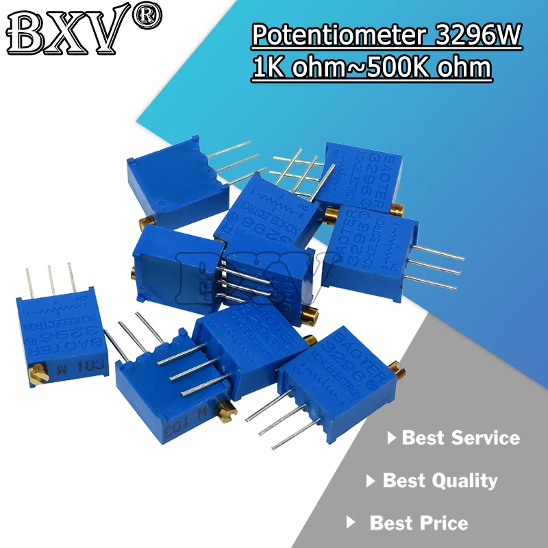 10PCS 3296W Potentiometer Precision Adjustable Resistance Multi-turn Trimming 103 100R 1K 2K 5K 10K 100K Trimmer Potentiometer
10PCS 3296W Potentiometer Precision Adjustable Resistance Multi-turn Trimming 103 100R 1K 2K 5K 10K 100K Trimmer Potentiometer
