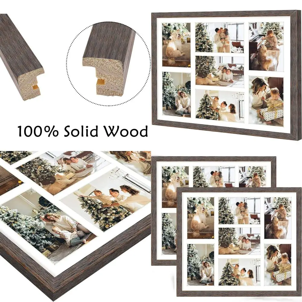 Pair of 13.7x15.7 Rustic Brown Wood Frames with White Mats for 7 - 4x6 Photos, Glass Front, Hanging Kit, Multi-Orientation Displ
Pair of 13.7x15.7 Rustic Brown Wood Frames with White Mats for 7 - 4x6 Photos, Glass Front, Hanging Kit, Multi-Orientation Displ