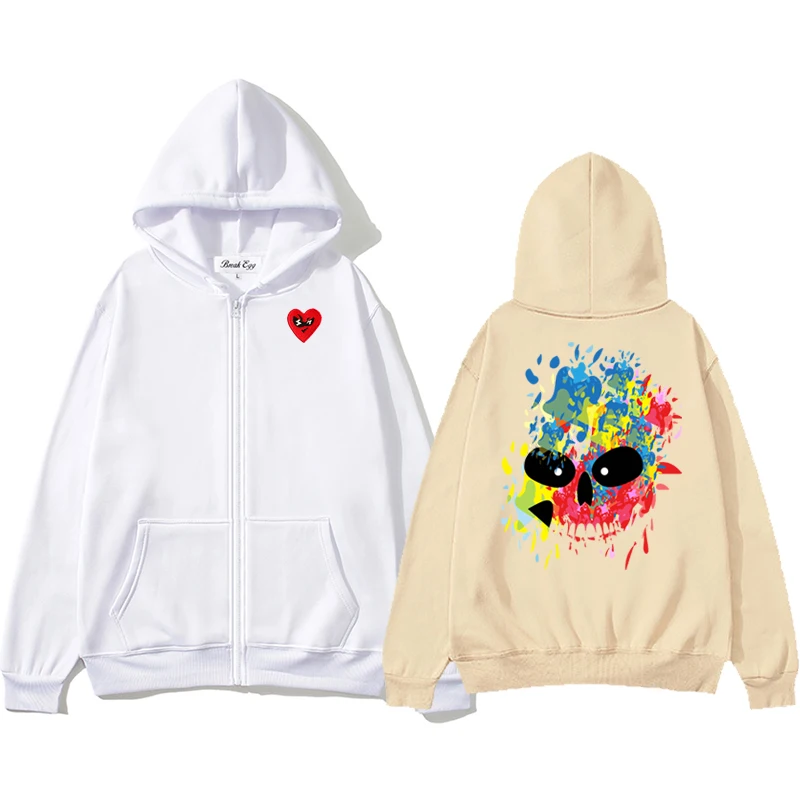 Colorful Skull Graphic Printing Men Women Zipper Hoodie Polyester Red Glasses Heart Embroidery Pocket Loose Thin Spring Sweater
Colorful Skull Graphic Printing Men Women Zipper Hoodie Polyester Red Glasses Heart Embroidery Pocket Loose Thin Spring Sweater