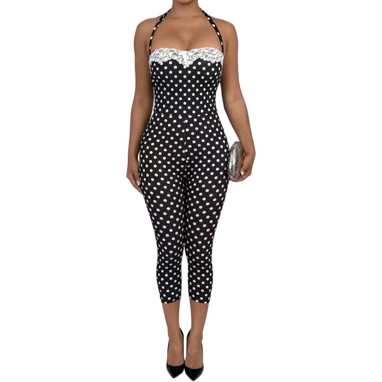 Lace Patchwork Polka Dots Print Skinny Calf Length Pants Women Sexy Strapless Lace Up Halter Backless Peach Hip Slim Overalls
Lace Patchwork Polka Dots Print Skinny Calf Length Pants Women Sexy Strapless Lace Up Halter Backless Peach Hip Slim Overalls