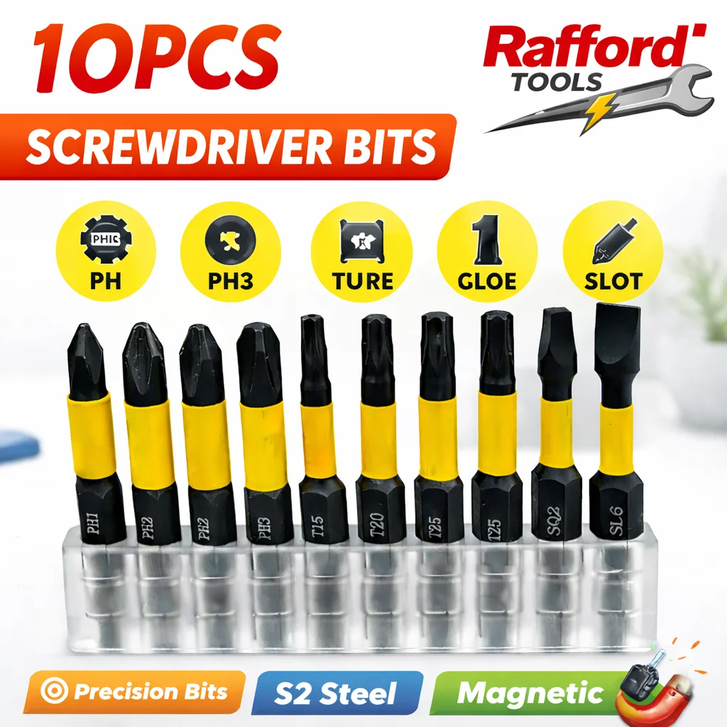 Rafford 10Pcs 50mm Screwdriver Bits Set, 1/4" Hex Shank PH Torx SQ Slotted S2 Steel for Electric Screwdriver Drill
Rafford 10Pcs 50mm Screwdriver Bits Set, 1/4" Hex Shank PH Torx SQ Slotted S2 Steel for Electric Screwdriver Drill