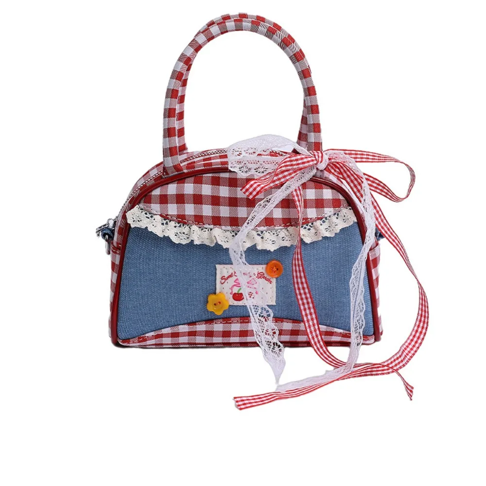 Portable Lovely Lattice Bowling Bag Rural Style Leisure Denim Plaid Handbag Commuting Bow Sweet Crossbody Bag Women
Portable Lovely Lattice Bowling Bag Rural Style Leisure Denim Plaid Handbag Commuting Bow Sweet Crossbody Bag Women