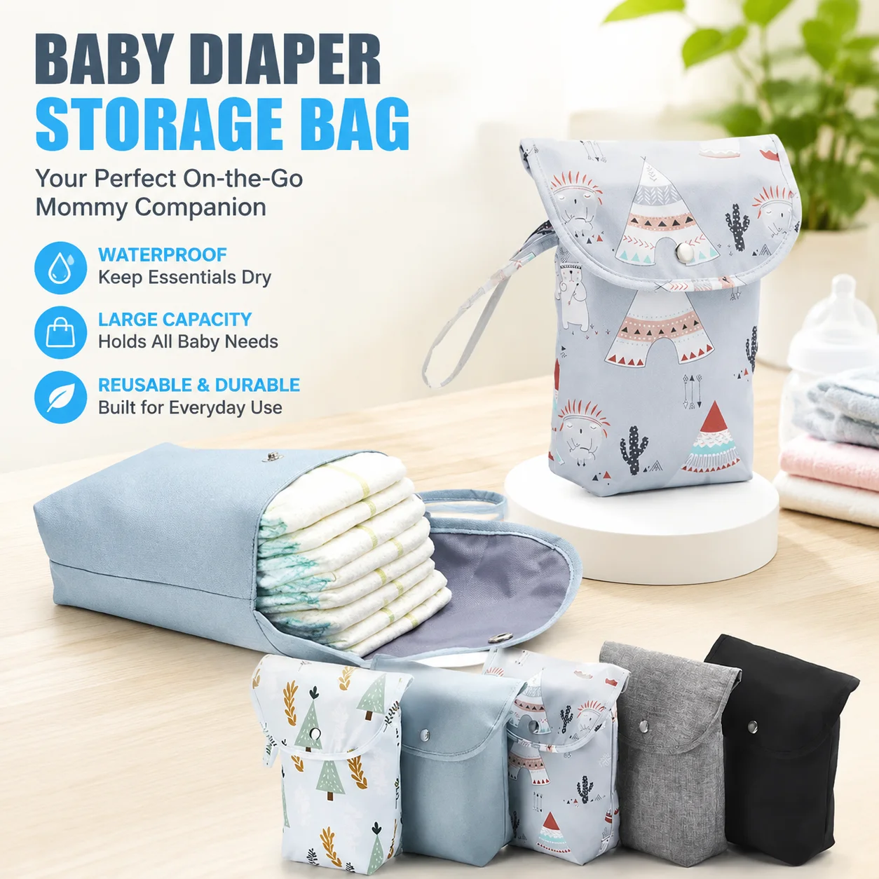 Waterproof Reusable Baby Diaper Bag Large Capacity Mommy Storage Bag 400D Oxford Fabric Handbag for Going Out
Waterproof Reusable Baby Diaper Bag Large Capacity Mommy Storage Bag 400D Oxford Fabric Handbag for Going Out
