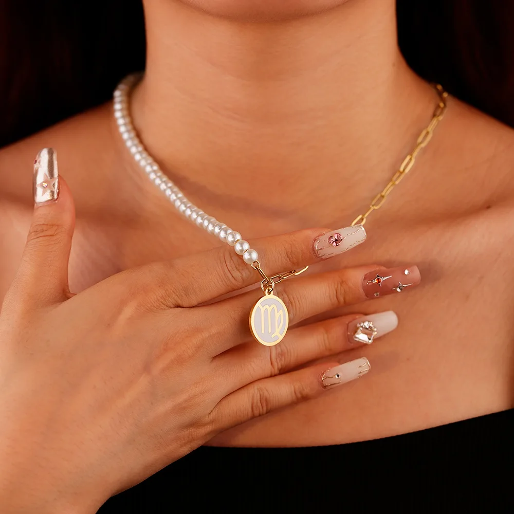 Stainless Steel Star Zodiac Sign Necklace 12 Constellation Pendant Necklace with Pearl Charms Pendants
Stainless Steel Star Zodiac Sign Necklace 12 Constellation Pendant Necklace with Pearl Charms Pendants