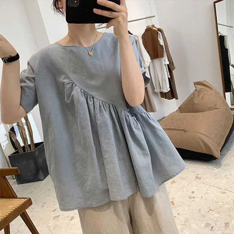 Асимметричная стильная рубашка из хлопка и льна с короткими рукавами для кукол, женская летняя новая свободная рубашка для похудения с круглым вырезом, уменьшающий Повседневный Топ LJ107
Асимметричная стильная рубашка из хлопка и льна с короткими рукавами для кукол, женская летняя новая свободная рубашка для похудения с круглым вырезом, уменьшающий Повседневный Топ LJ107