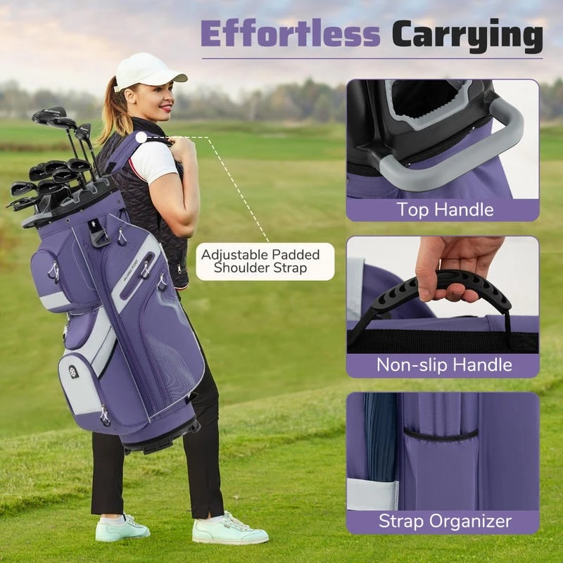 Molded Lock Top Golf Cart Bag with 14-Way Full Length Dividers and 11 Pockets-Purple
Molded Lock Top Golf Cart Bag with 14-Way Full Length Dividers and 11 Pockets-Purple