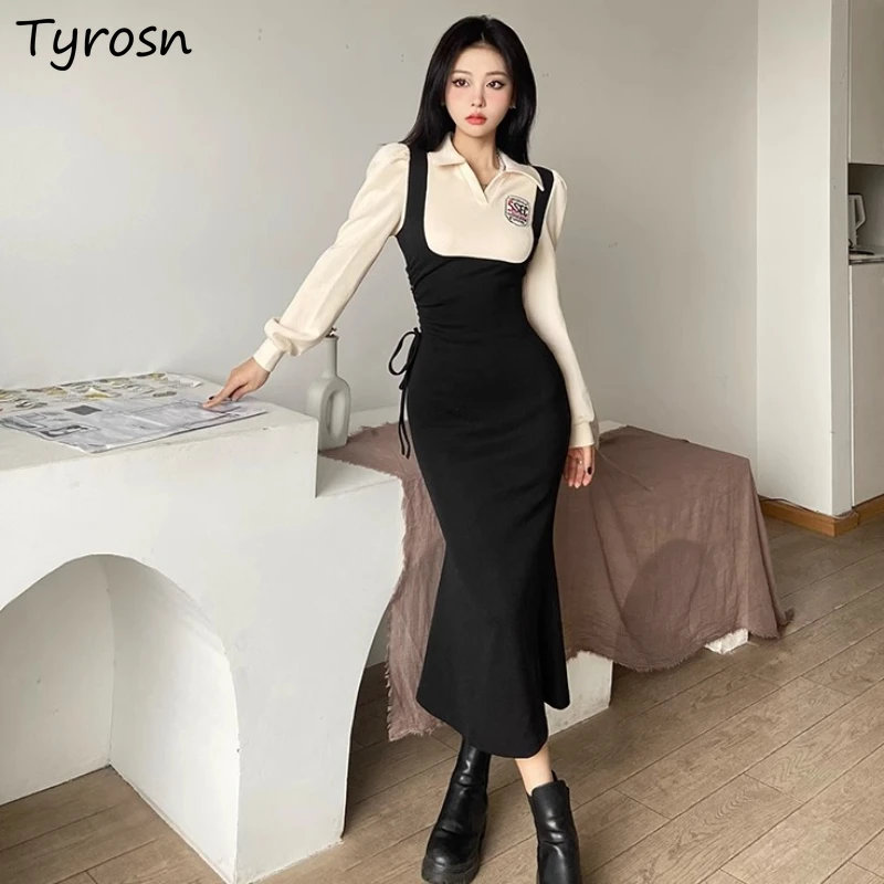 Patchwork Dresses Women Autumn Winter Drawstring Badge Lace-up Long Sleeve Hip Wrap Dress New Pleated Korean Style Simple Cozy
Patchwork Dresses Women Autumn Winter Drawstring Badge Lace-up Long Sleeve Hip Wrap Dress New Pleated Korean Style Simple Cozy