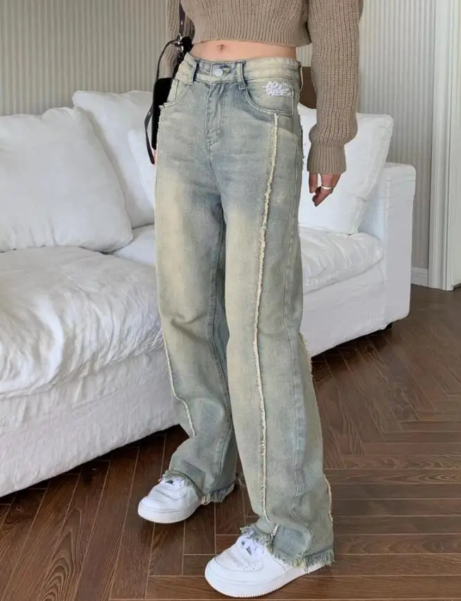 Washed To Do Old Vitnage Straight Jeans Women's Spring Autumn High Waist Loose Wide Leg Denim Pants q113
Washed To Do Old Vitnage Straight Jeans Women's Spring Autumn High Waist Loose Wide Leg Denim Pants q113