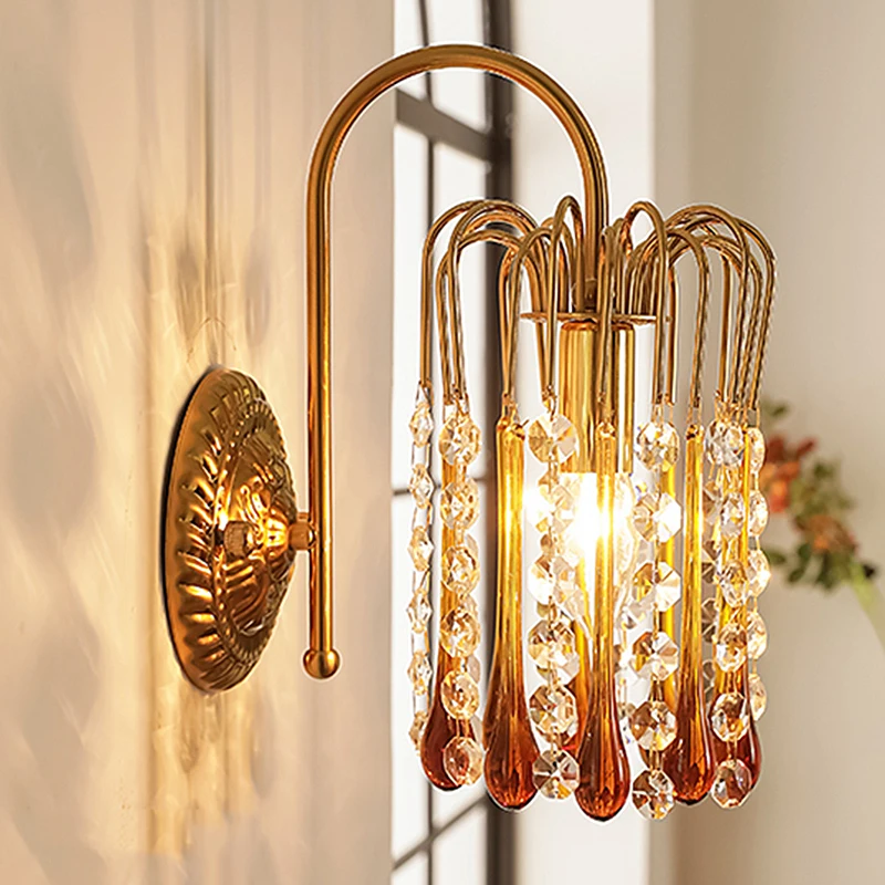 Teardrop Crystal Copper Wall Lamp Living Room Background Aisle Sense Romantic French Retro Luxury Bedroom Bedside Lighting
Teardrop Crystal Copper Wall Lamp Living Room Background Aisle Sense Romantic French Retro Luxury Bedroom Bedside Lighting
